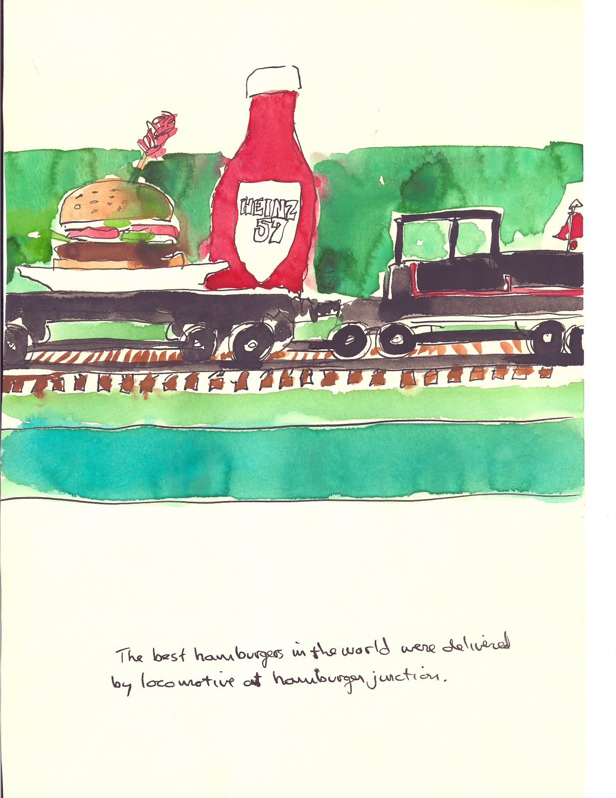 Drawn by Kirby Vining for TM Vining for his 72 birthday in 1986, Hamburger Junction was in Carney, MD